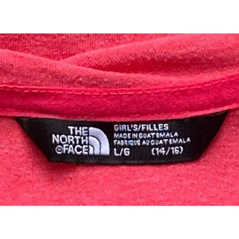 THE NORTH FACE Coral Pink Full Zip Up Hoodie Jacket Front Logo Girls LARGE 14/16